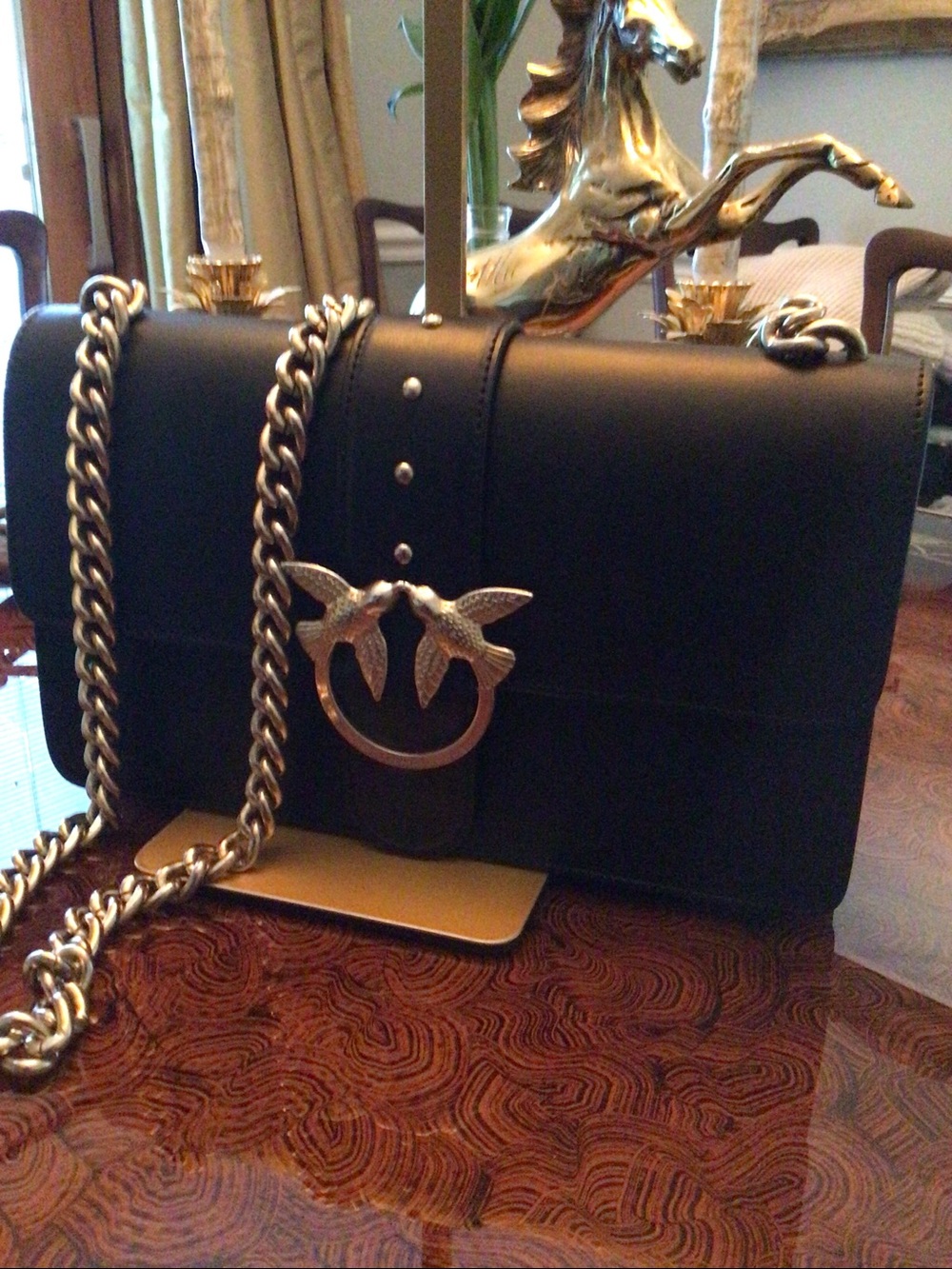 Pinko Love Classic Black Leather Shoulder Bag